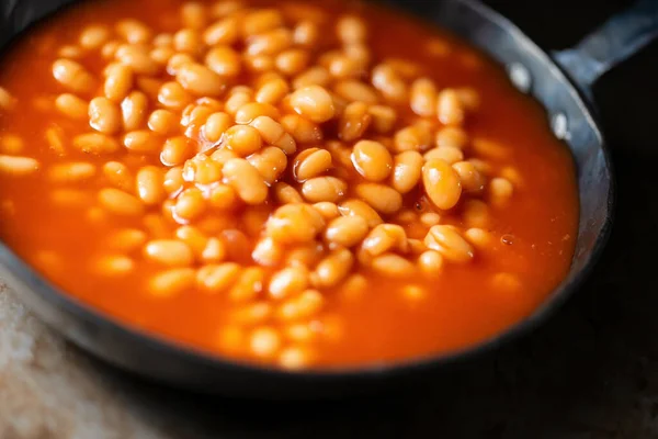 Close Rustic English Baked Beans Tomato Sauce — Stock Photo, Image