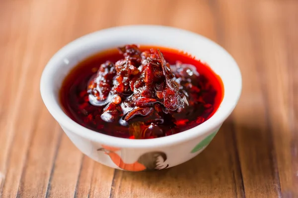 Närbild Kinesisk Sichuan Röd Chili Olja — Stockfoto
