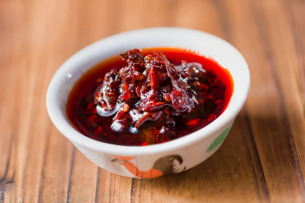 Close Chinese Sichuan Red Chili Oil — Stock Photo, Image