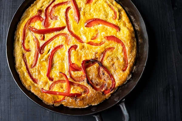 Nahaufnahme Von Rustikalem Italienischen Paprika Frittata Egg Omelete — Stockfoto