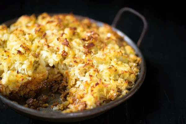 Nahaufnahme Der Rustikalen Englischen Hütte Schäferkuchen Komfort Essen — Stockfoto