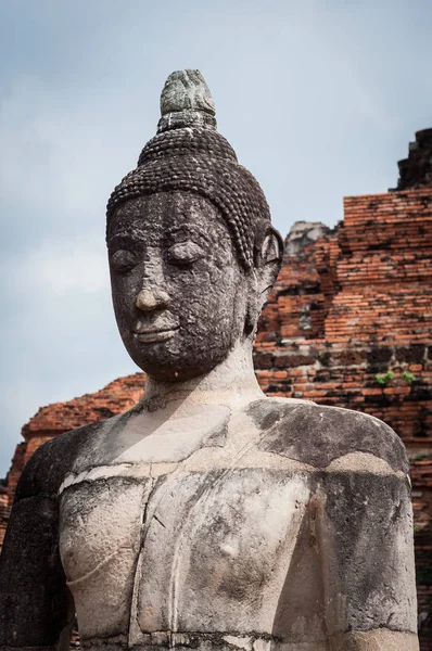 Nahaufnahme Des Kopfes Einer Buddha Statue Ayutthaya Einer Antiken Stadt — Stockfoto