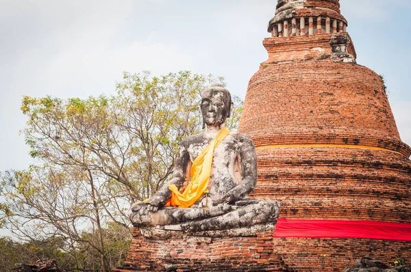 Buddha Statue Ayutthaya Tower Background Ancient City Thailand — Stock Photo, Image