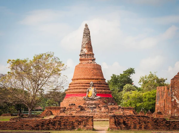 Buddha Statue Ayutthaya Tower Background Ancient City Thailand — Stock Photo, Image