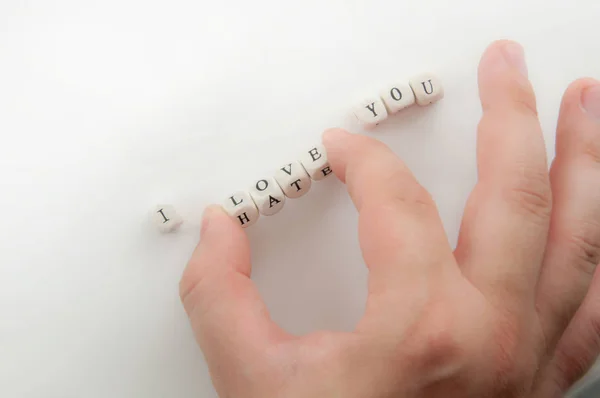 Male Hand Holding Dices Word Love — Stock Photo, Image