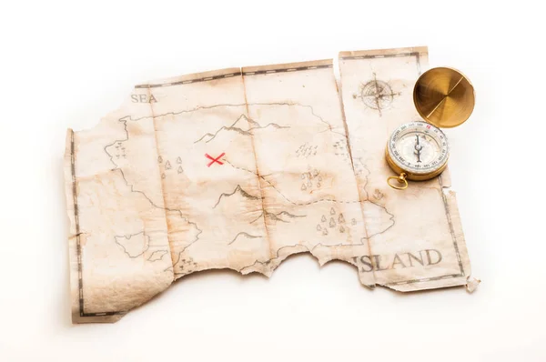 Compass Map Island Treasure Sign — Stock Photo, Image