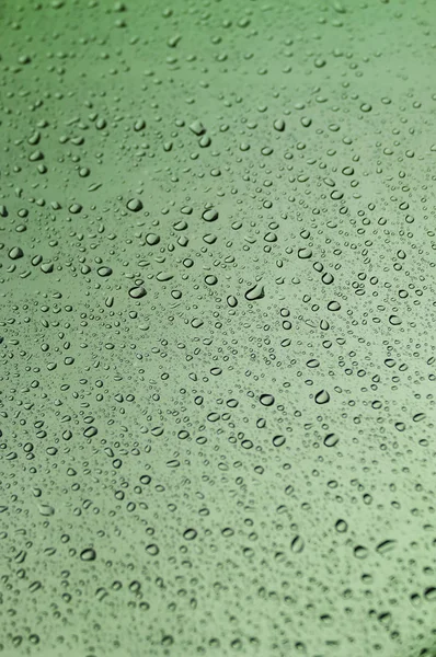 Gotas Chuva Fundo Vidro Verde — Fotografia de Stock