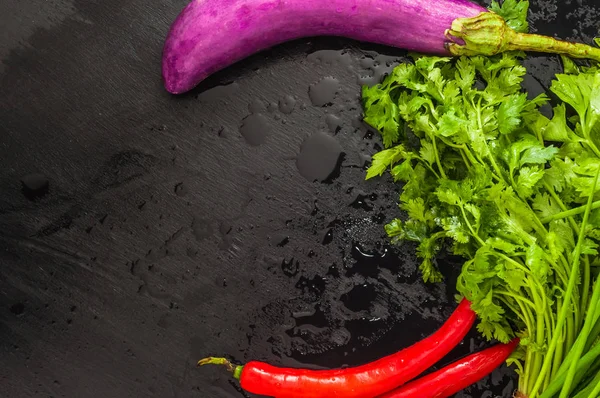 Ensemble Différents Légumes Légumes Verts Sur Fond Noir — Photo