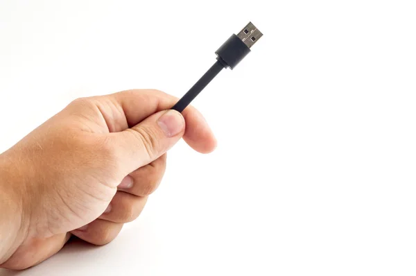 Man Met Usb Kabel Witte Achtergrond — Stockfoto