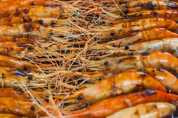 Crevettes Cuites Dans Grille Après Grill — Photo