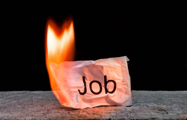 Burning Piece Paper Word Job — Stock Photo, Image