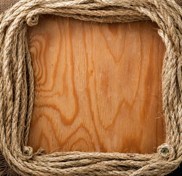 Мотузки Рамка Порожньою Дерев Яною Поверхнею Фон — стокове фото