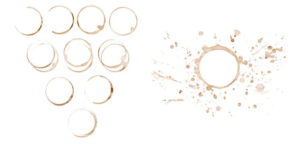 Kaffee Runde Flecken Und Flecken Auf Weißem Hintergrund — Stockfoto