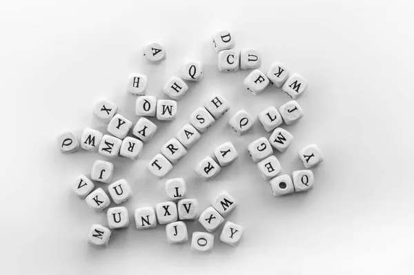 Scattered Dices Letters White Background — Stock Photo, Image