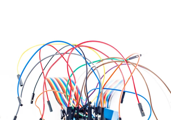 Färgglada Elektriska Kontakter Isolerad Vit Bakgrund — Stockfoto