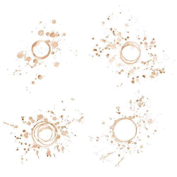 Coffee round stains and blots on white background