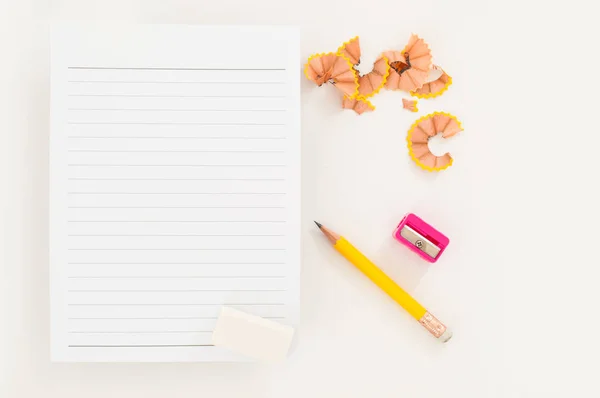 Notebook Pencil Eraser Sharpener White Background — Stock Photo, Image