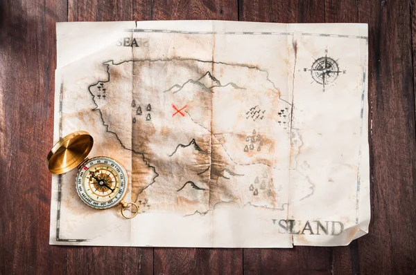 Compass Map Island Treasure Sign — Stock Photo, Image