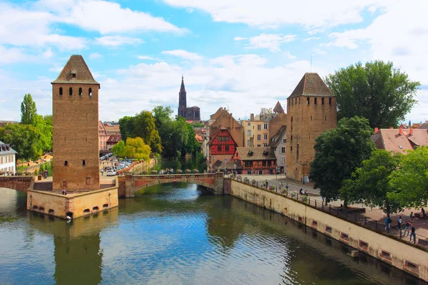 Strasbourg Medieval Bridge Pont Couverts Θέα Από Barrage Vauban Alsace — Φωτογραφία Αρχείου