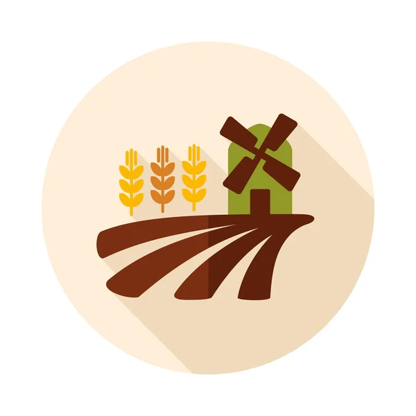 Поле Мельницей Колосьями Пшеницы Знак Сельского Хозяйства Графический Символ Вашего — стоковый вектор