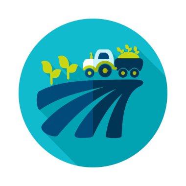 Traktör tarla hasat tohumu düz ikon. Tarım işareti. Web sitenizin tasarımı için grafik sembolü, logo, uygulama, UI. Vektör illüstrasyonu, EPS10.