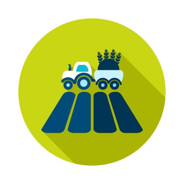 Traktör düz alan ikonunda. Tarım işareti. Web sitenizin tasarımı için grafik sembolü, logo, uygulama, UI. Vektör illüstrasyonu, EPS10.