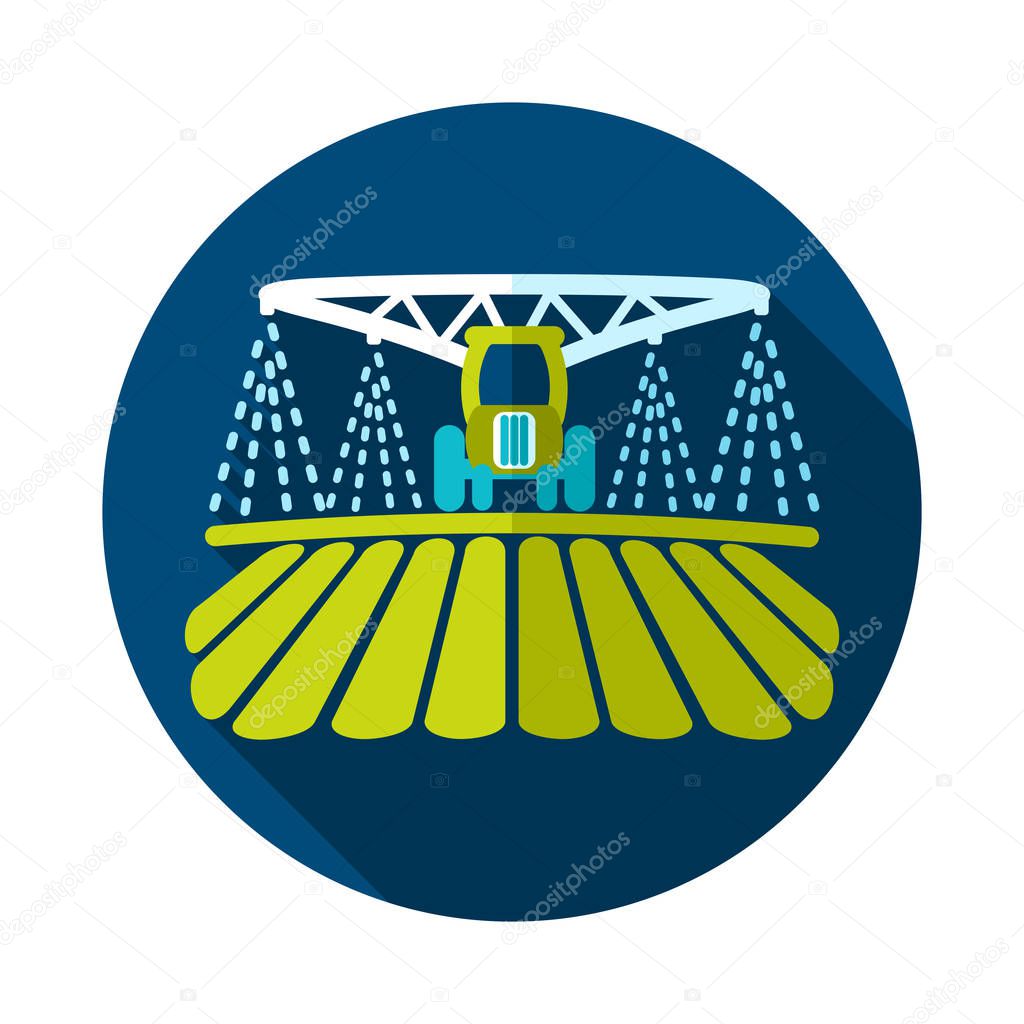 Tractor watering, soil and fertilizing field icon. Agriculture sign. Graph symbol for your web site design, logo, app, UI. Vector illustration, EPS10.