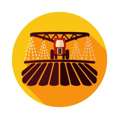 Çekici sulama, toprak ve gübre alan ikonu. Tarım işareti. Web sitenizin tasarımı için grafik sembolü, logo, uygulama, UI. Vektör illüstrasyonu, EPS10.