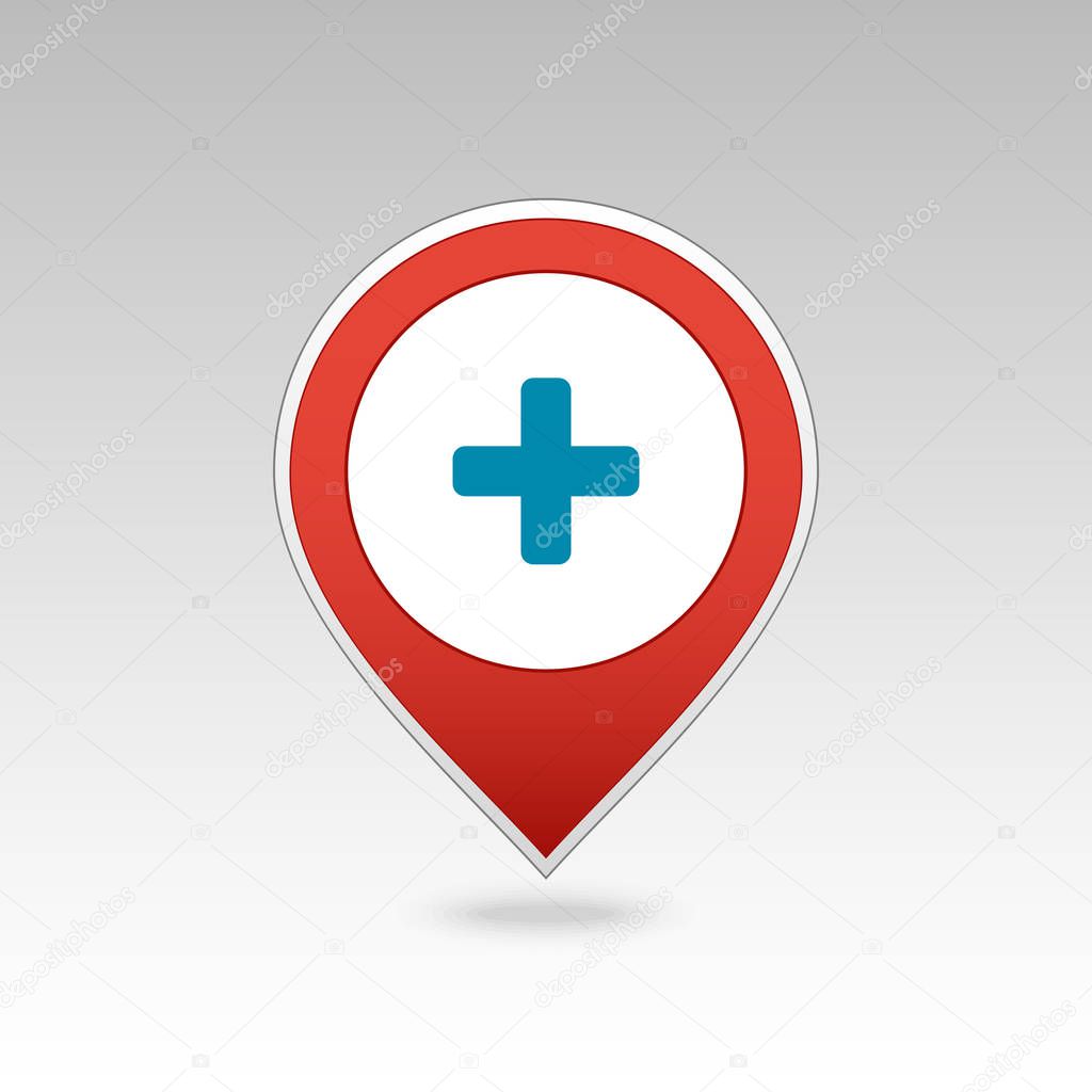 Plus pin map icon. Hospital, Clinic. Map pointer. Map markers. Vector illustration EPS10