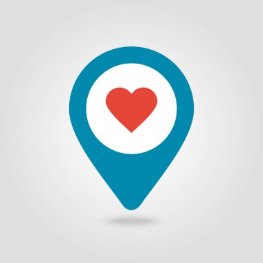 Kalp PIN harita simgesi. Harita işaretçi. İşaretleyicileri göster. Vektör çizim Eps10