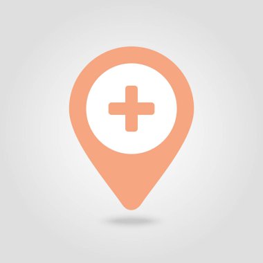 Ayrıca PIN harita simgesi. Hastane, klinik. Harita işaretçi. İşaretleyicileri göster. Vektör çizim Eps10