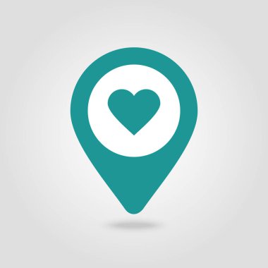 Kalp PIN harita simgesi. Harita işaretçi. İşaretleyicileri göster. Vektör çizim Eps10