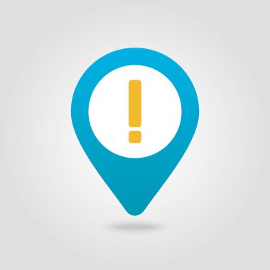 Uyarı dikkat işareti. Ünlem işareti PIN harita simgesi. Harita işaretçi. İşaretleyicileri göster. Vektör çizim Eps10