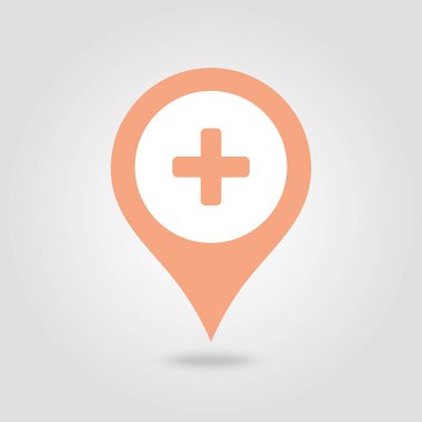 Ayrıca PIN harita simgesi. Hastane, klinik. Harita işaretçi. İşaretleyicileri göster. Vektör çizim Eps10