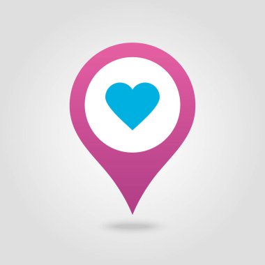 Kalp PIN harita simgesi. Harita işaretçi. İşaretleyicileri göster. Vektör çizim Eps10