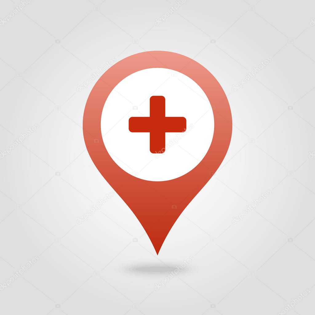 Plus pin map icon. Hospital, Clinic. Map pointer. Map markers. Vector illustration EPS10