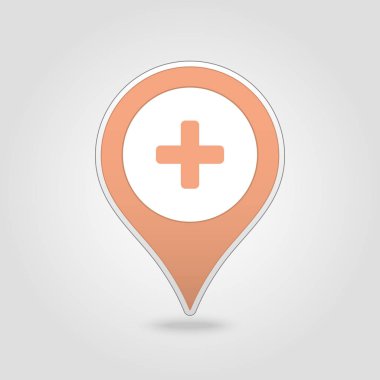 Ayrıca PIN harita simgesi. Hastane, klinik. Harita işaretçi. İşaretleyicileri göster. Vektör çizim Eps10