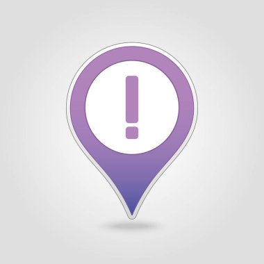 Uyarı dikkat işareti. Ünlem işareti PIN harita simgesi. Harita işaretçi. İşaretleyicileri göster. Vektör çizim Eps10