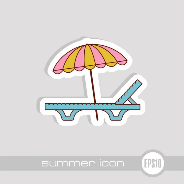 Chaise Lounge Playa Con Icono Vector Paraguas Verano Verano Vacaciones — Vector de stock