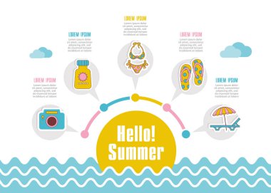 Yaz vektör simgesi. Plaj. Seyahat. Yaz Infographics. Tatil