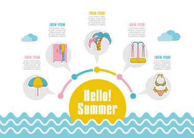 Yaz vektör simgesi. Plaj. Seyahat. Yaz Infographics. Tatil