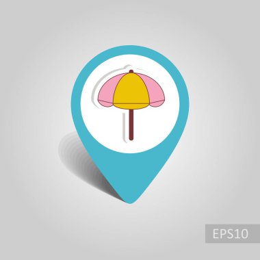 Plaj Şemsiye vektör PIN harita simgesi. Harita işaretçi. Yaz harita işaretleri. Tatil. Yaz. Tatil, eps 10