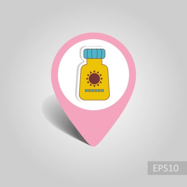 Güneş kremi vektör PIN harita simgesi. Harita-Beach işaretçi. Yaz harita işaretleri. Tatil. Yaz. Tatil, eps 10