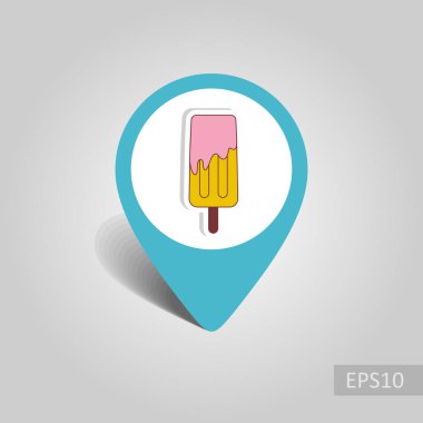 Dondurma vektör PIN harita simgesi. Harita işaretçi. Yaz harita işaretleri. Tatil. Yaz. Tatil, eps 10