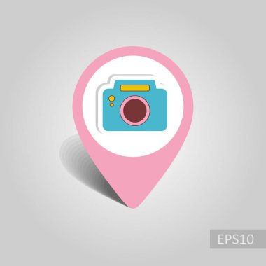 Fotoğraf kamera vektör PIN harita simgesi. Harita-Beach işaretçi. Yaz harita işaretleri. Tatil. Yaz. Tatil, eps 10
