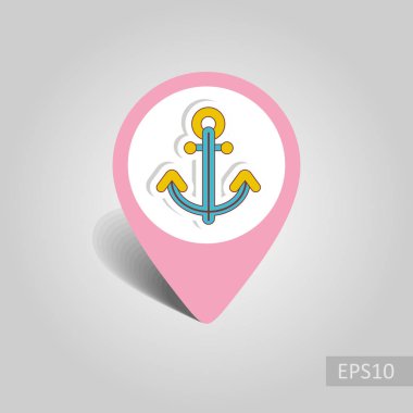 Çapa vektör PIN harita simgesi. Deniz harita işaretçi. Yaz harita işaretleri. Tatil. Yaz. Tatil, eps 10