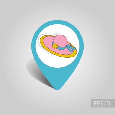 Plaj şapka vektör PIN harita simgesi. Harita işaretçi. Yaz harita işaretleri. Tatil. Yaz. Tatil, eps 10