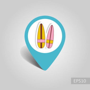 Sörf tahtası vektör PIN harita simgesi. Harita-Beach işaretçi. Yaz harita işaretleri. Tatil. Yaz. Tatil, eps 10
