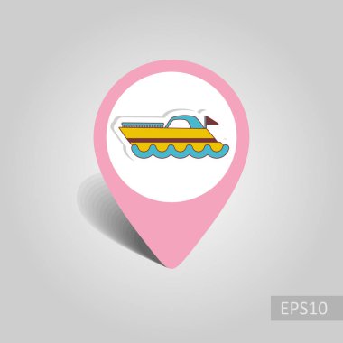 Gemi tekne vektör PIN harita simgesi. Deniz harita işaretçi. Yaz harita işaretleri. Tatil. Yaz. Tatil, eps 10