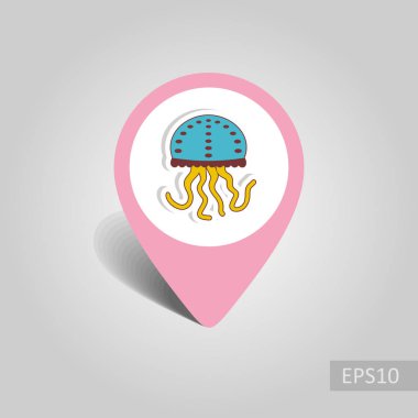 Denizanası vektör PIN harita simgesi. Harita-Beach işaretçi. Yaz harita işaretleri. Tatil. Yaz. Tatil, eps 10